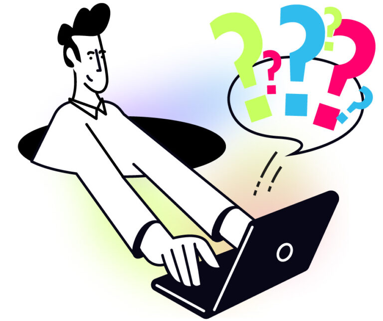How do I know if my company needs marketing operations help? hero showing marketer at laptop with question marks.