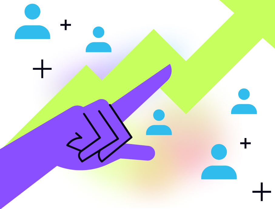 How do I structure a marketing operations/web operations team? hero shows finger pointing upward surrounded by people emojis