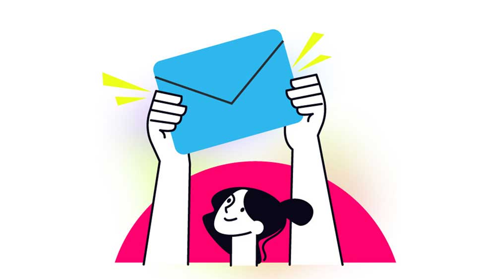 Celebrate Unsubscribes hero shows a woman holding an envelope in the air