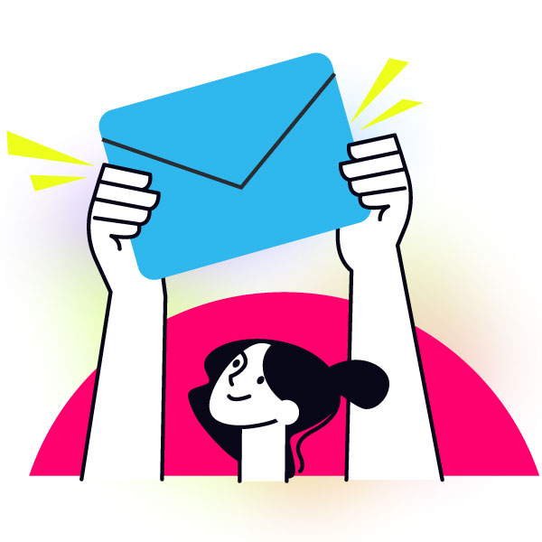 Celebrate Unsubscribes hero shows a woman holding an envelope in the air