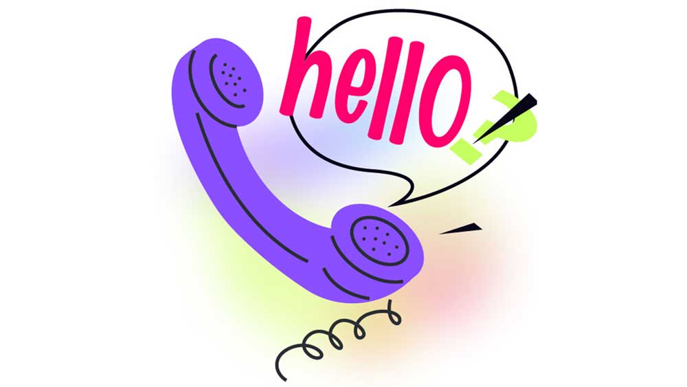 Gosh, I've Missed You hero shows a telephone handset with a conversation bubble that displays the word hello