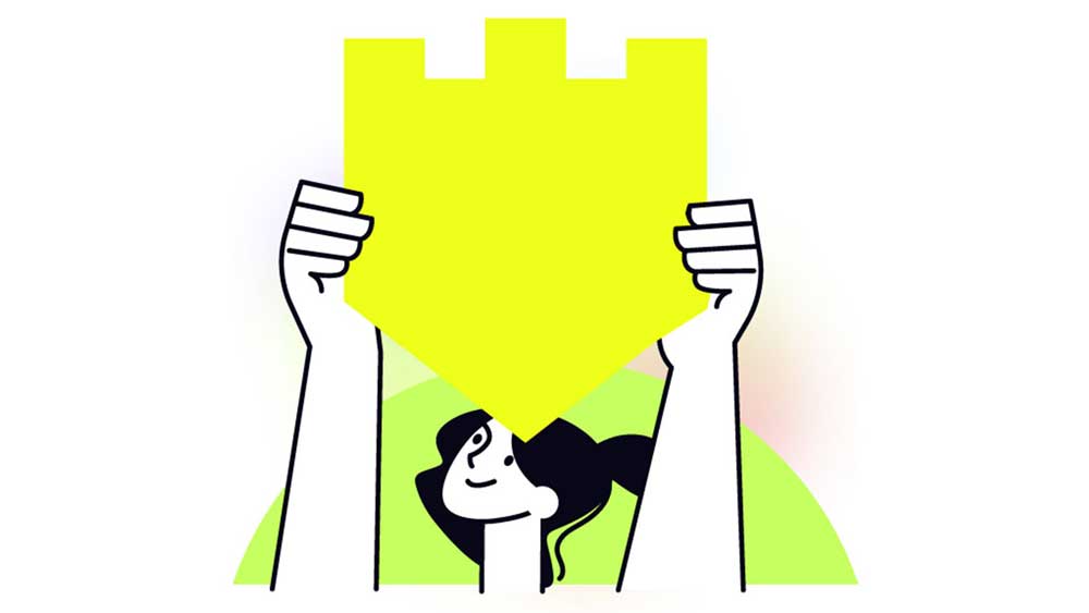 Security Is Everyone's Responsibility hero shows a woman holding up a security badge