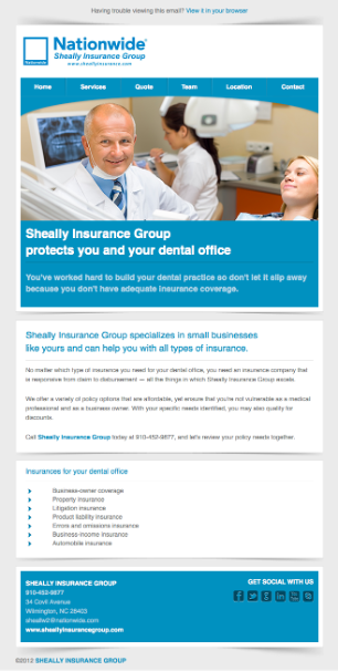 Sheally Insurance blast email example